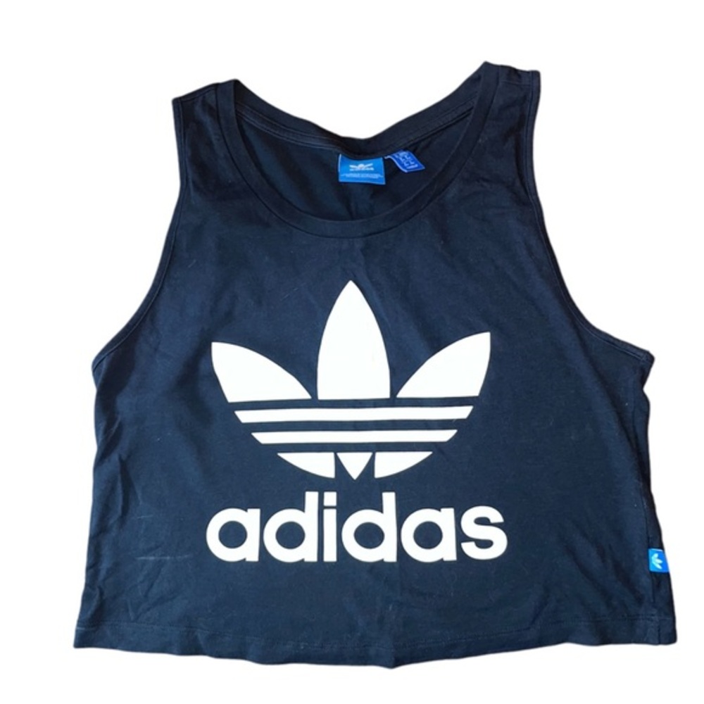 Adidas Trefoil Cropped Tank Top Black With White Logo On Front Size XS